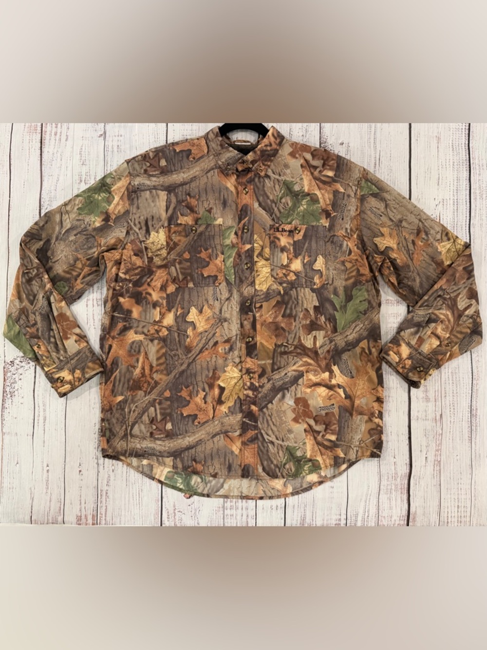 LL Bean BUZZ OFF Insect Repellent Vented Shirt Camo Button Up Advantage Timber